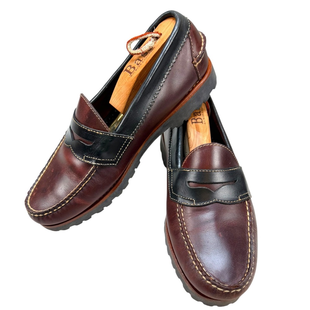 G.H. Bass Weejuns Men 7.5 D Oxblood Burgundy Black Leather Penny Loafer Lug Sole